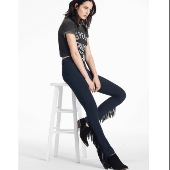 LUCKY jeans black high rise with suede leg fringe size 24 - Picture 1 of 8